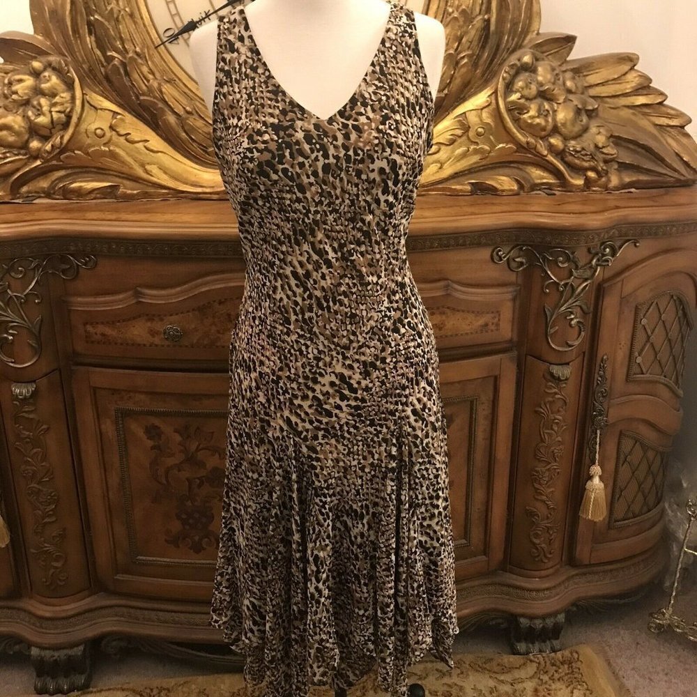 LAUREN RALPH LAUREN.  4P.  Animal Print Midi Semi Sheer Dress.  Stretch.   B16